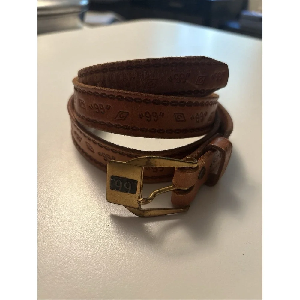 Vintage Justin Western Leather Belt Brass Buckle Sz 38 